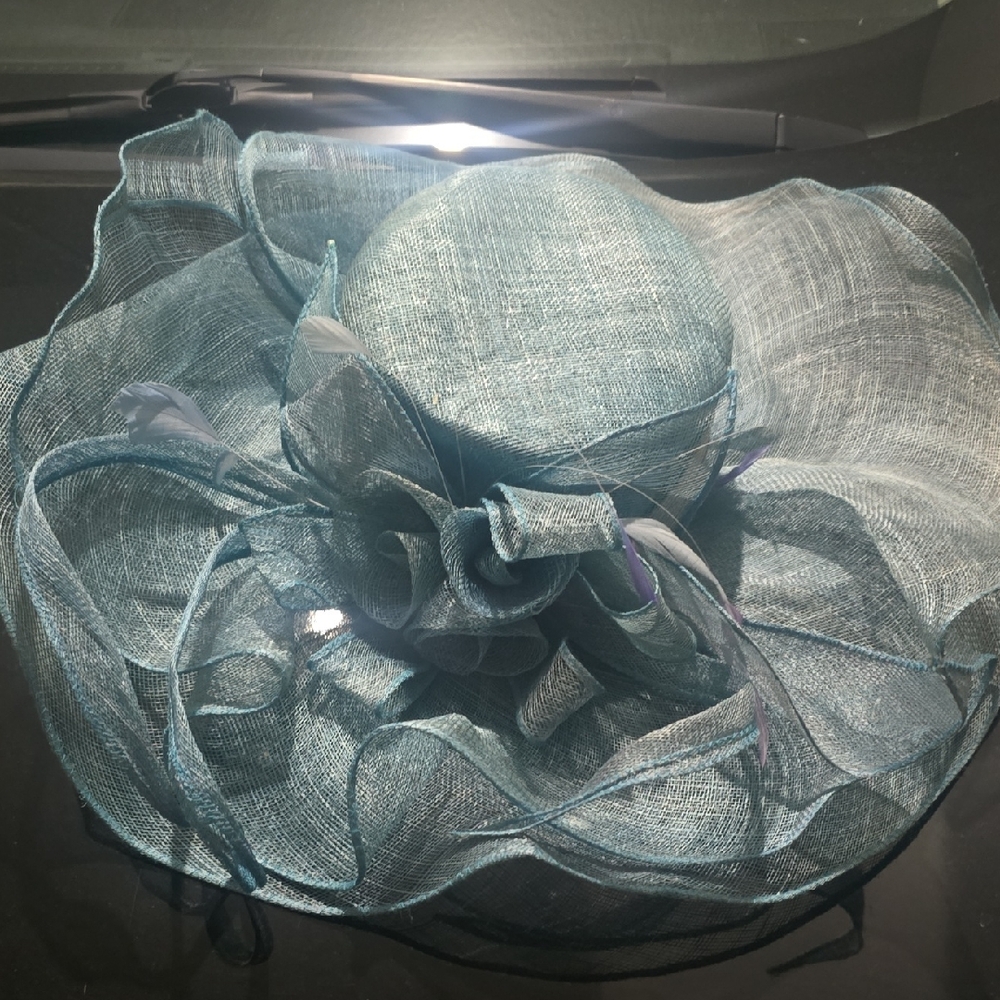 Kate Landry Teal Wide-Brim Sinamay Occasion Hat